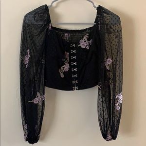 Women’s black crop with mesh sleeves. Size S